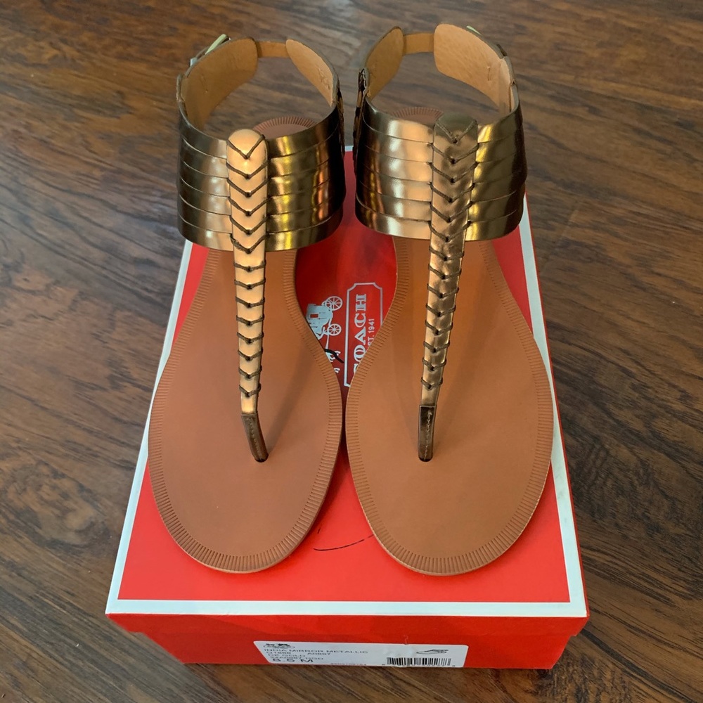 Coach Gold India Mirror Metallic Sandal Sz 8.5